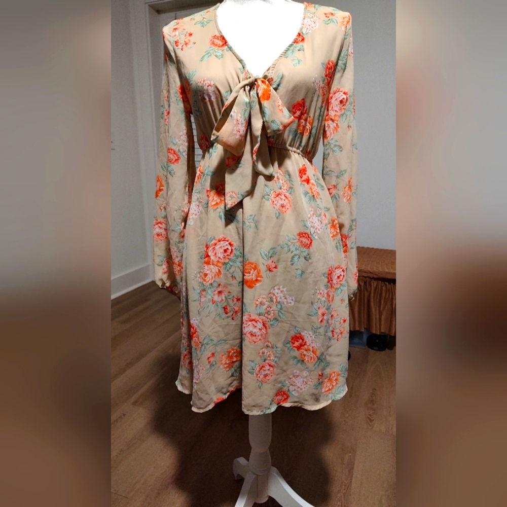 Floral Print Lightweight Tie Front Dress Business Casual Resortwear Party Boho